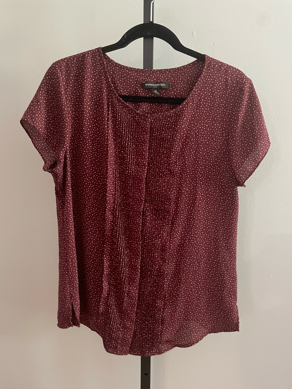 Banana Republic Maroon Polka Dot Blouse Size Medium